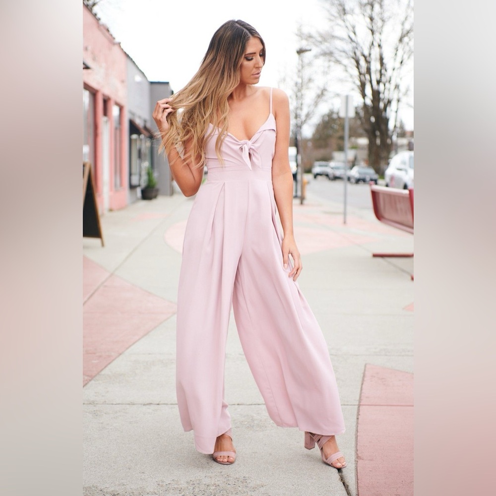 She + Sky Tell the world Tie front jumpsuit NanaMacs (misty pink) MEDIUM